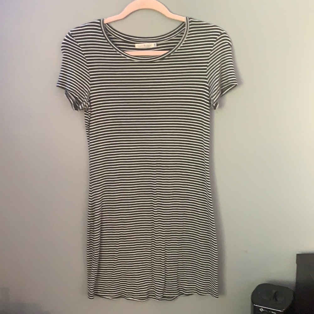 White and Dark Green Striped Dress